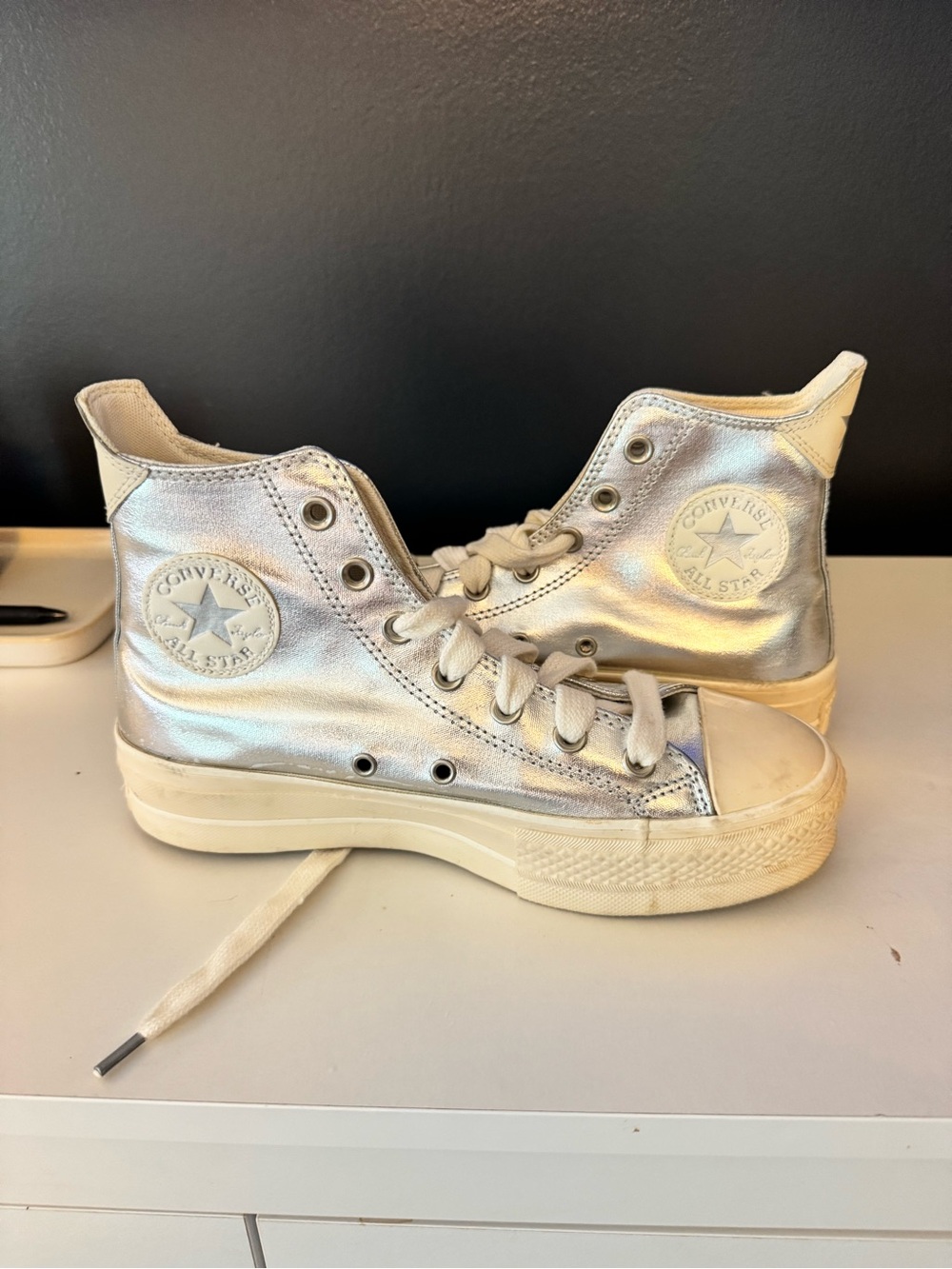 Converse Silver Metallic High Top Sneakers